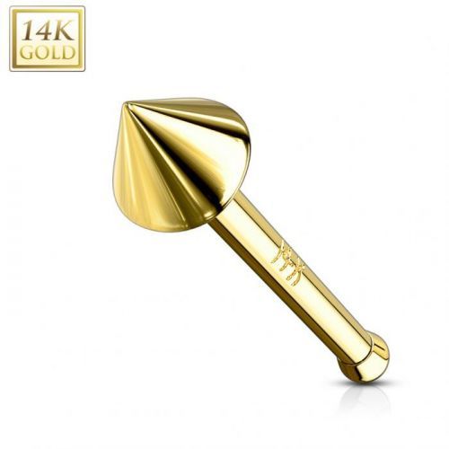 Rovný piercing do nosa zo žltého 14 zlata - lesklý kužeľ na rovnej tyčke