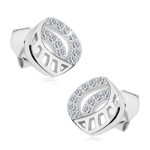 Strieborné 925 náušnice, oblúk s výrezmi a dve zahnuté zirkónové línie