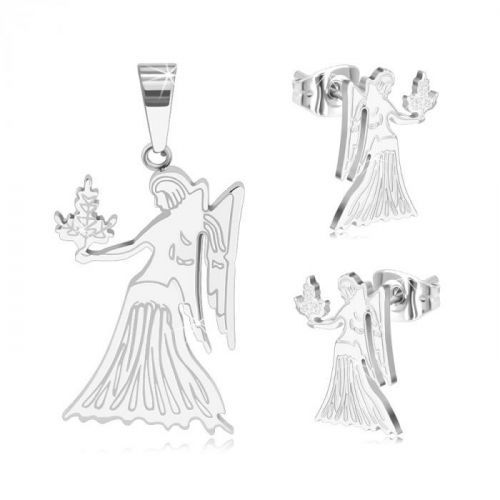 Sada z chirurgickej ocele striebornej farby, prívesok a náušnice, znamenie PANNA