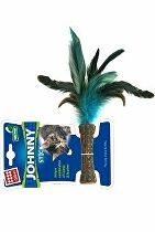 Hračka mačka GiGwi Johnny Stick Catnip s modrými peria