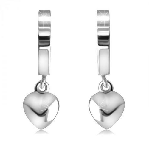 Strieborné 925 kĺbové náušnice - zrkadlovolesklé kruhy so srdiečkom, hladký povrch