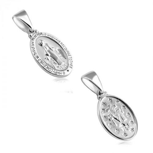 Strieborný obojstranný 925 prívesok - oválny medailón s Pannou Máriou, matný povrch