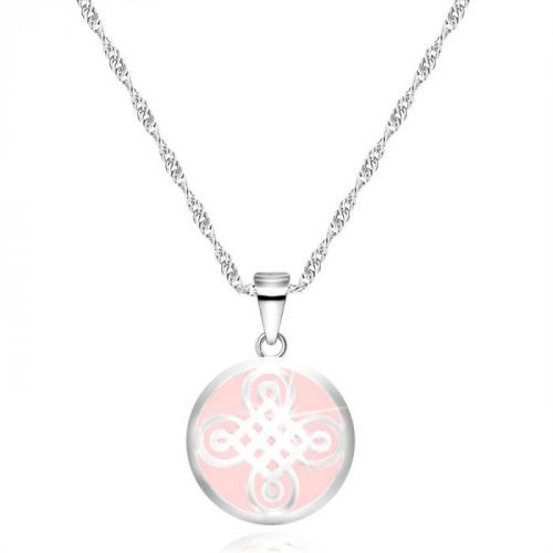 Strieborný 925 náhrdelník - prívesok v tvare kruhu, keltský motív, ružový podklad