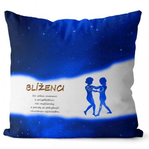 Vankúš Blíženci (22.5. - 21.6.) - modrý (Veľkosť: 40 x 40 cm)