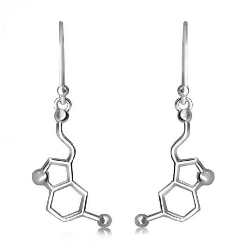 Strieborné visiace 925 náušnice - chemická zlúčenina serotonínu 
