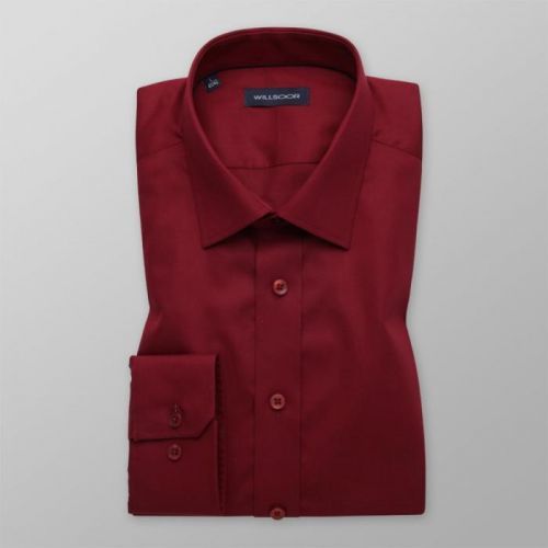 Pánska košeľa Slim Fit tmavočervená s hladkým vzorom 12168