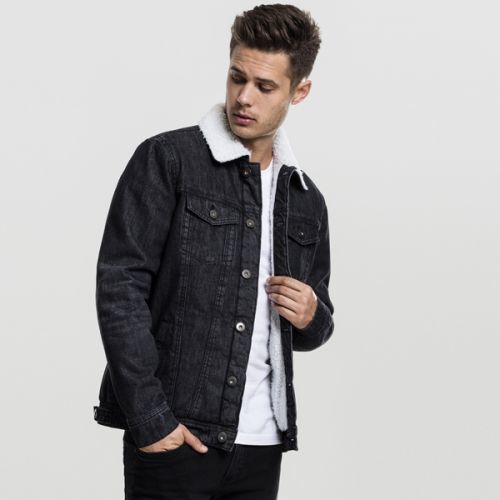 Urban Classics Sherpa Denim Jacket black washed - XXL