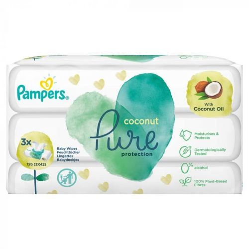 PAMPERS Coconut Pure Detské čistiace obrúsky 3x 42 ks