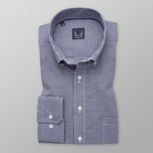 Pánska košeľa klasická tmavomodrá s kockovaným vzorom 12145