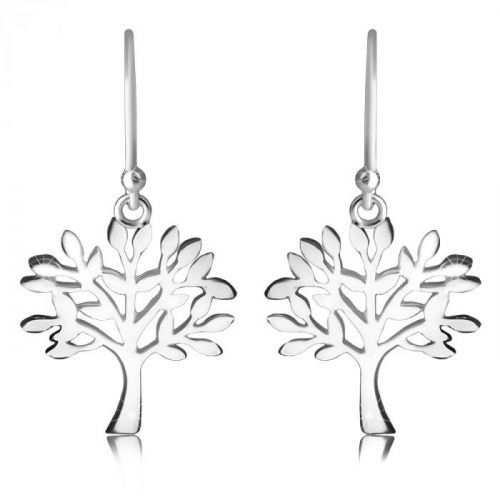 Strieborné 925 náušnice - košatý strom života, lesklý povrch, afroháčik