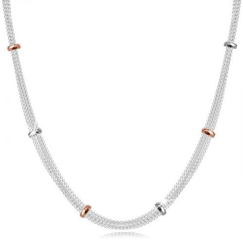Strieborný 952 náhrdelník - retiazky bodovo spájané striebornými a ružovo-zlatými korálikmi
