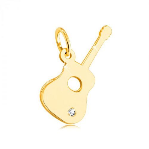 Prívesok zo 14K žltého zlata - gitara s čírym zirkónom v spodnej časti