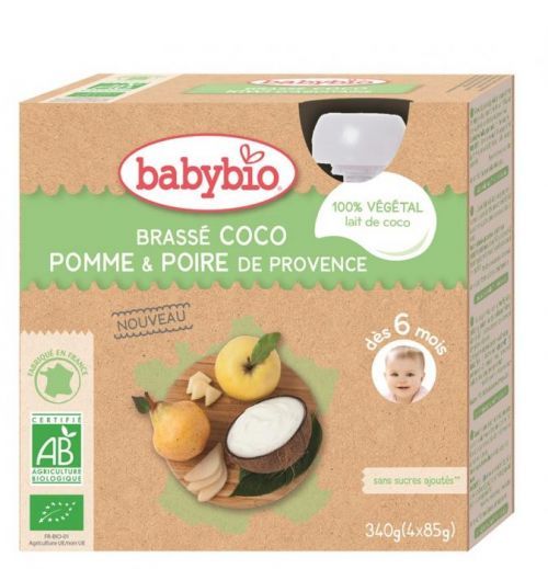 BABYBIO Desiata s kokosovým mliekom - jablko a hruška 4x85 g