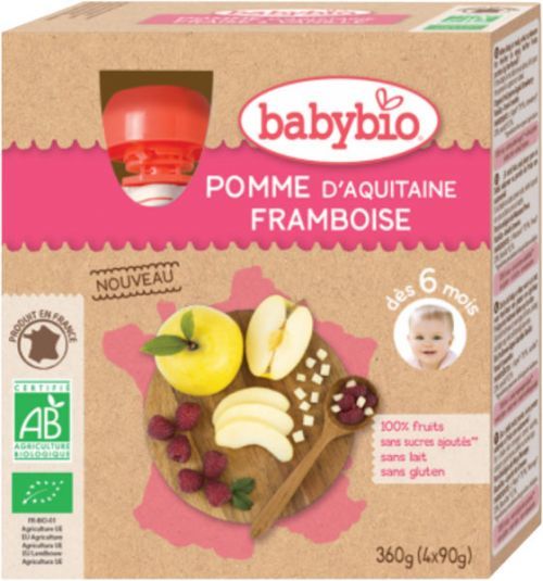 BABYBIO Jablko malina 4x90 g – ovocný príkrm