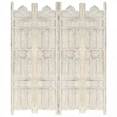 Dřevěný paraván 4dílný Dekorhome Bílá