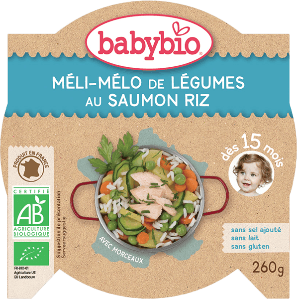 BABYBIO Menu zelenina s lososom a ryžou 260 g