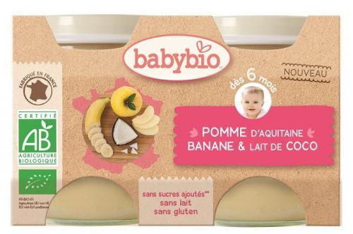 BABYBIO Jablko banán s kokosovým mliekom 2x130 g – ovocný príkrm