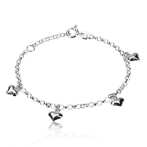 Strieborný 925 náramok - pravidelné srdiečka, retiazka z okrúhlych očiek