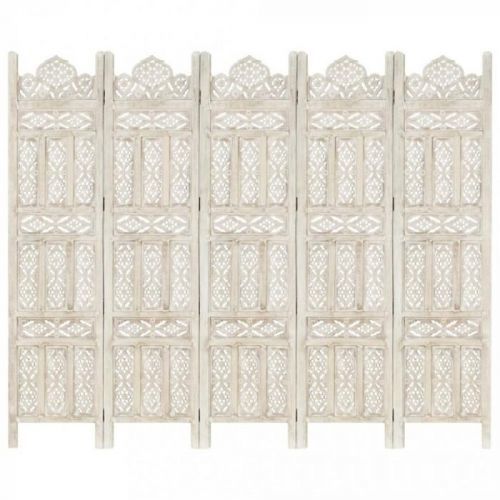 Dřevěný paraván 5dílný Dekorhome Bílá