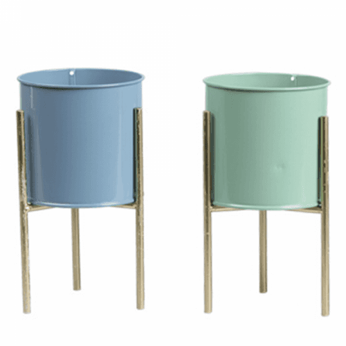 Set 2 kovových květináčů, modrá / neo mint/zlatá, ROZEL SET