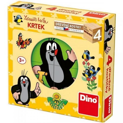 Dino Krteček dřevěné kostky 4 ks