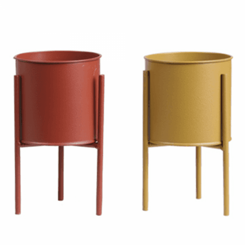 Set 2 kovových květináčů, červená / žlutá, ROZEL SET