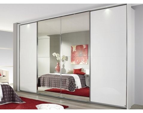 Šatníková skriňa Syncrono, 316 cm, biela/zrkadlo