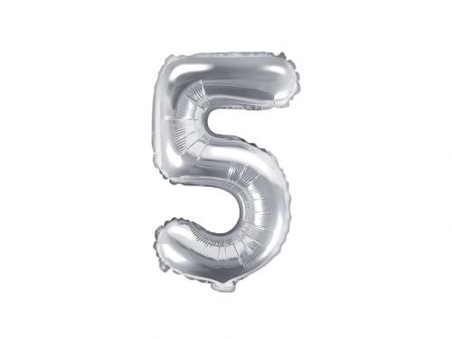 PartyDeco Fóliový balón Mini - Číslo 5 strieborný 35cm