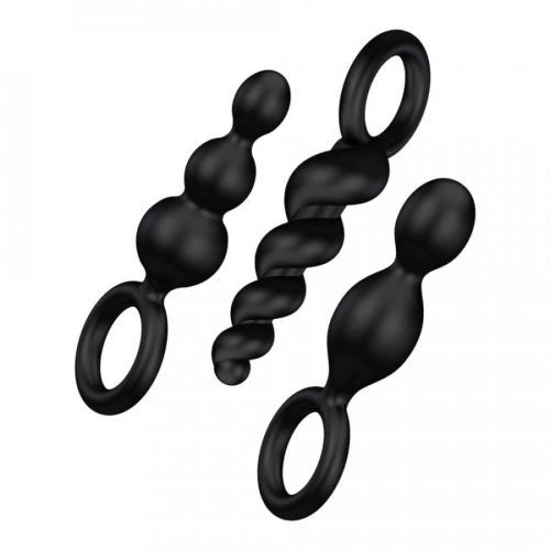 Satisfyer Plugs - súprava análnych díld - čierna (3 dielna)