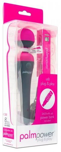 PalmPower Wand – veľký masážny vibrátor s powerbankou a nabíjaním na USB (ružový-sivý)