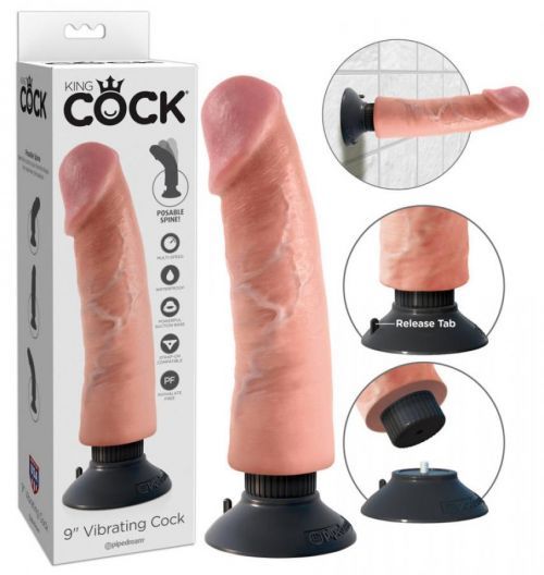 King Cock 9 - ohybný vibrátor s prísavkou (23 cm) - natur