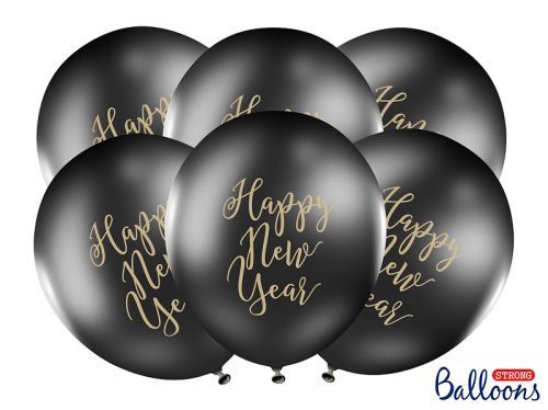 PartyDeco Čierny balón - Happy New Year