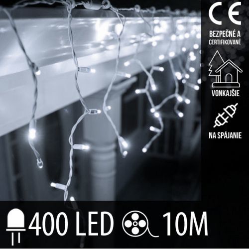 Vianočná LED svetelná záclona na spájanie vonkajšia - 400LED - 10M Studená Biela