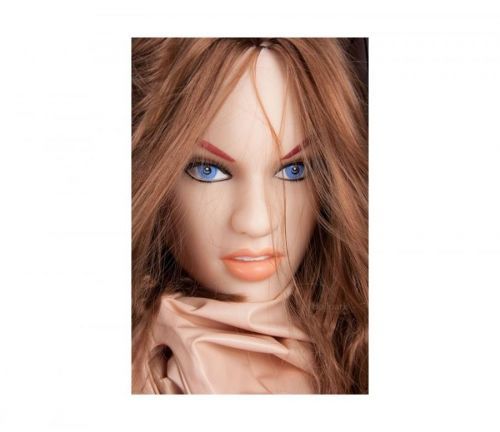 Hnedovlasá nafukovacia panna v životnej veľkosti s 3D hlavou a vlasmi, bradavkami