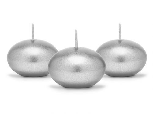 PartyDeco Plávajúce sviečky metalické strieborné  1 ks