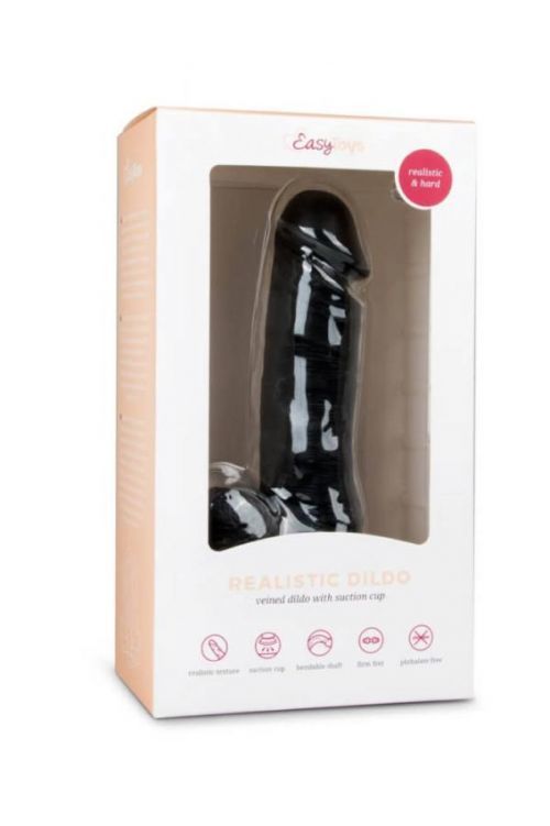 Easytoys – dildo so semenníkmi a prísavkou (17,5cm) – čierne