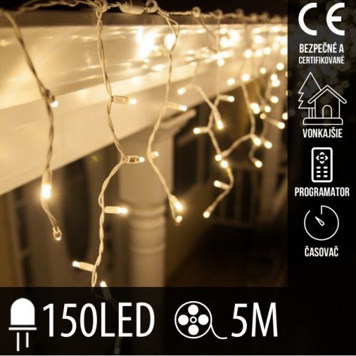 Vianočná LED svetelná záclona vonkajšia - programy - časovač - 150LED - 5M Teplá biela
