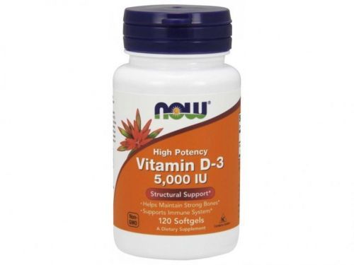 NOW Vitamin D3, 5000 IU na podporu imunity, 120 softgel kapslí