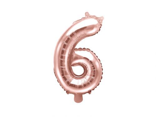 PartyDeco Fóliový balón Mini - Číslo 6 ružovo-zlatý
