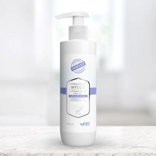 Hypoalergénne mydlo s antimikrobiálne prísady s prírodnými extraktmi, 200 ml
