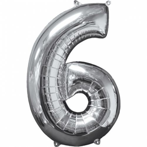 Amscan Fóliový balón narodeninové číslo 6 strieborný 66cm