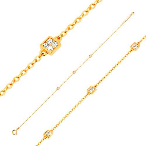 Zlatý náramok 585 s oválnymi očkami a tromi ligotavými štvorčekmi