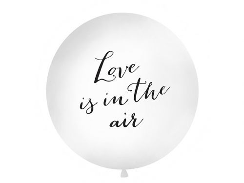 PartyDeco Guľatý latexový jumbo balón 1M biely Love is in the air