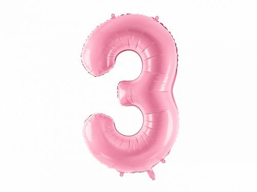 PartyDeco Fóliový balón narodeninové číslo 3 ružový 86cm