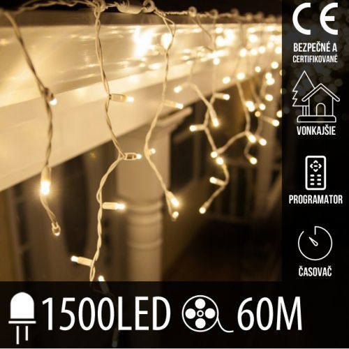 Vianočná LED svetelná záclona vonkajšia - programy - časovač + diaľkový ovládač - 1500LED - 60M Teplá Biela