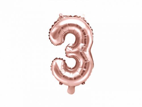 PartyDeco Fóliový balón Mini - Číslo 3 ružovo-zlatý