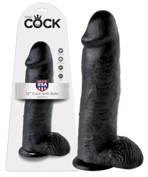 King Cock 12 veľké dildo so semenníkmi (30cm) – čierne