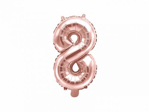 PartyDeco Fóliový balón Mini - Číslo 8 ružovo-zlatý