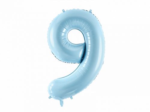 PartyDeco Fóliový balón narodeninové číslo 9 svetlomodrý