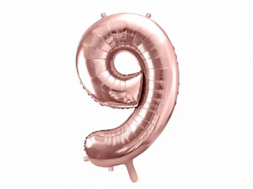 PartyDeco Fóliový balón narodeninové číslo 9 ružovo-zlatý